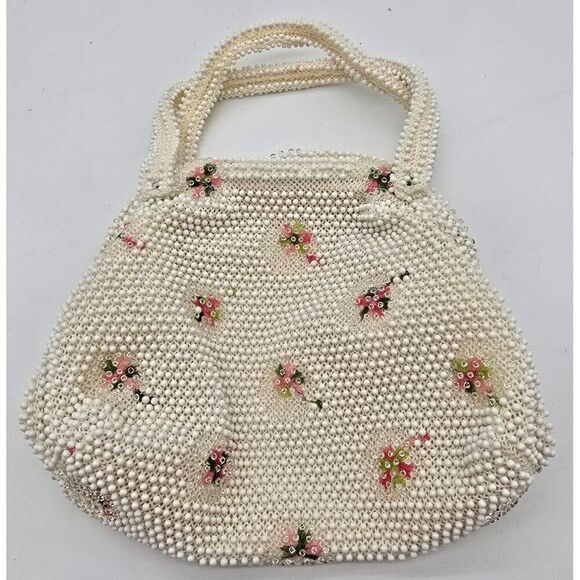 Vintage Cordé Bead Floral Embellished White Beaded Handbag - Picture 1 of 5